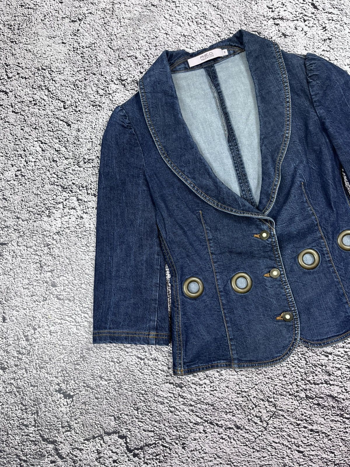Valentino Red Valentino Y2K Cropped Denim Blazer Boho Glamour Vintage Size M / US 6-8 / IT 42-44 - 2 Thumbnail