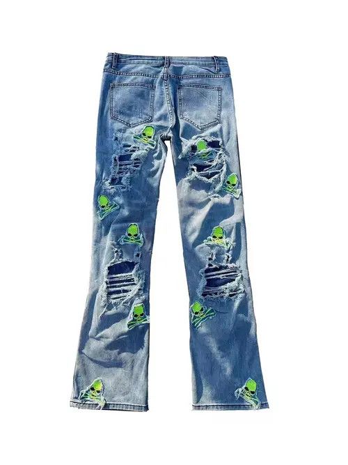 VIBE Street hip hop heavy duty distressed skull embroidered jeans Size US 30 / EU 46 - 1 Thumbnail