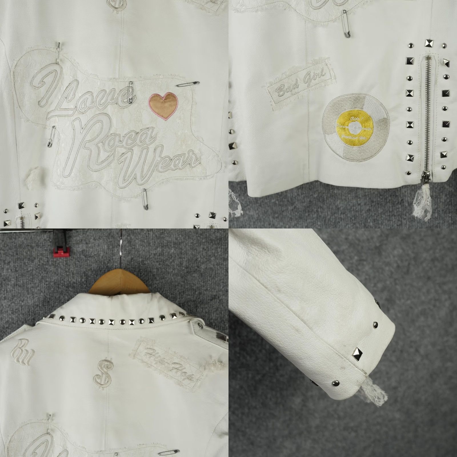 Rocawear Rocawear Jacket Womens Large White Leather Studded Lace Hip Hop Biker Moto Skull Jacket Size L / US 10 / IT 46 - 9 Thumbnail