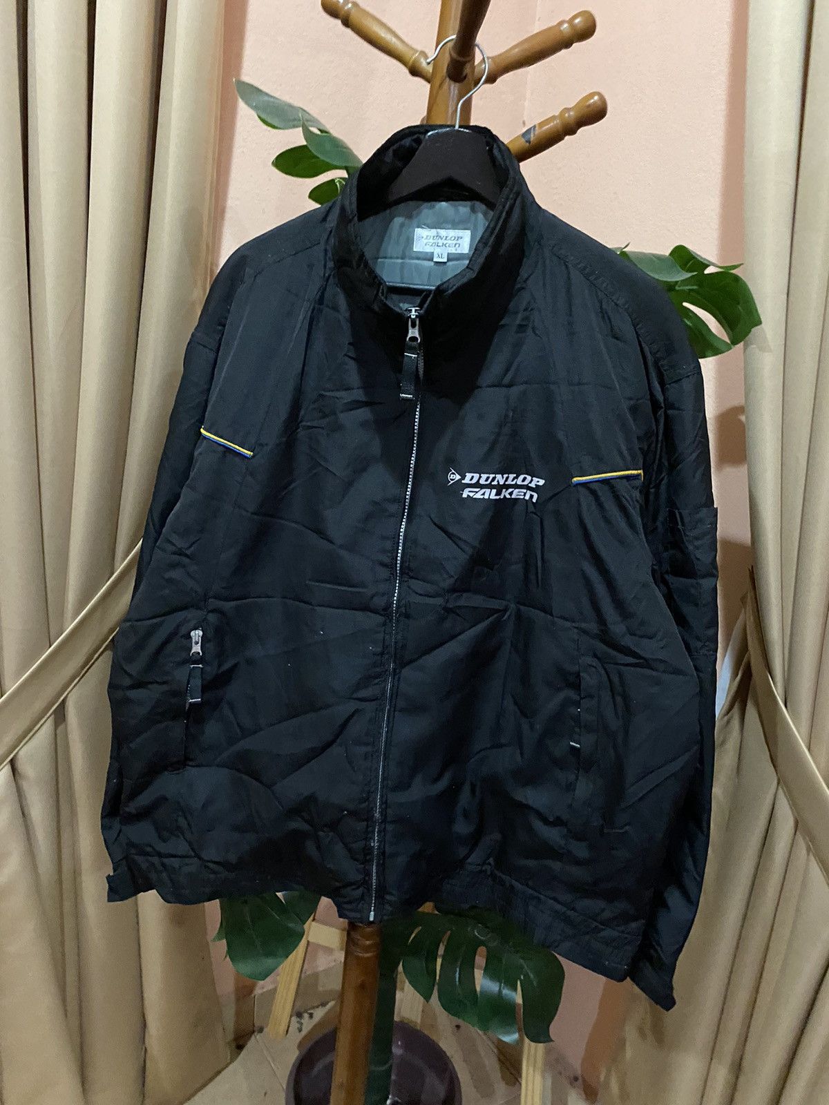 Vintage Dunlop Falken Racing Jacket – Black Lightweight Zip-Up, XL Size US XL / EU 56 / 4 - 2 Thumbnail