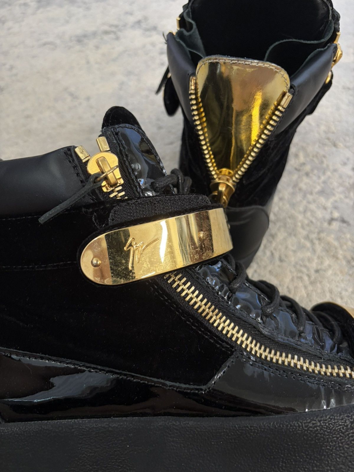 Giuseppe Zanotti Giuseppe Zanotti - Velour Gold Plate Zipper Sneakers Size US 10 / EU 43 - 5 Thumbnail