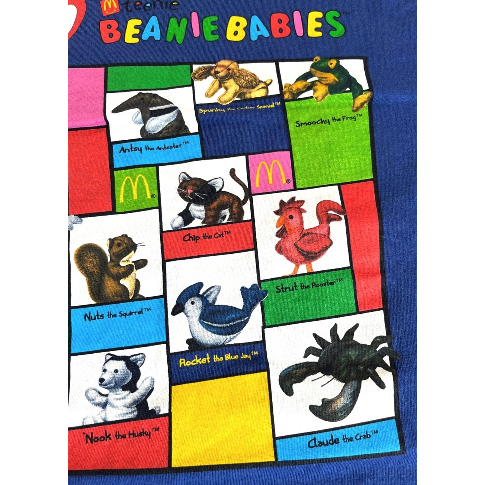 Jerzees VINTAGE McDonald's Teenie Beanie Babies T-shirt Shirt Unisex Adults XL Blue 90s Double-Sided Jerzees Heavyweight Cotton 1999 Mens Womens Size US XL / EU 56 / 4 - 7 Thumbnail