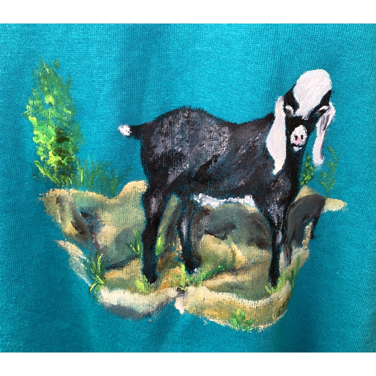 Altea VINTAGE Unbranded Teal Fleece Lined HANDPAINTED Crewneck Sweater Adult Medium USA Men Size US M / EU 48-50 / 2 - 2 Thumbnail