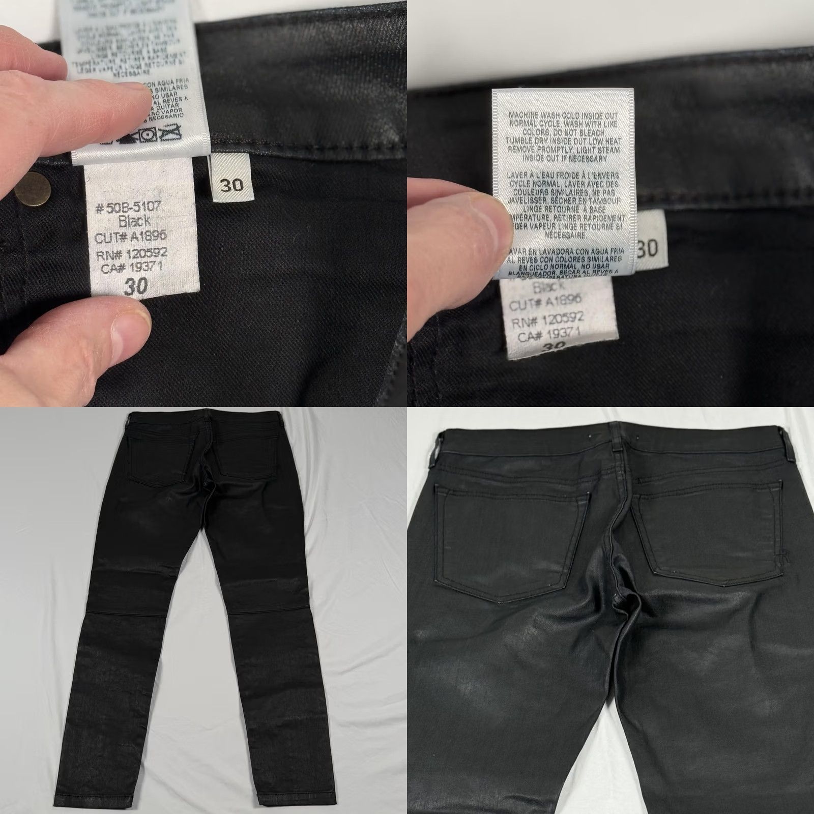 Denime Rich & Skinny Jeans 30 Black Coated Skinny Moto Stretch Denim Biker Goth USA Womens Size 30" / US 8 / IT 44 - 8 Thumbnail