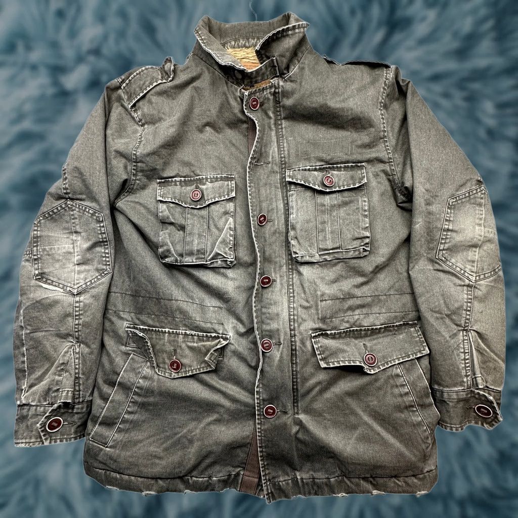 Guess Guess Jeans Military Distressed Jacket Mens Large Faux Fur Lined Green M65 Style Jacket Size US 33 - 1 Thumbnail