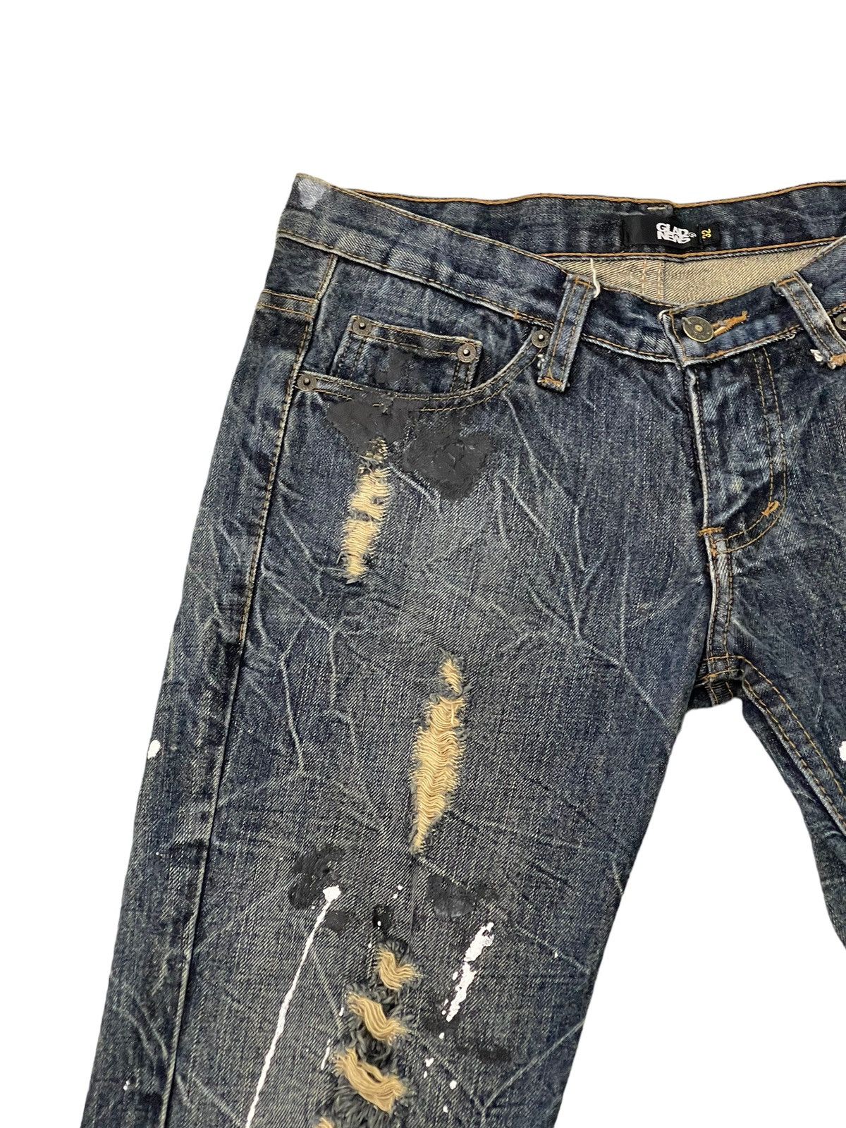 Japanese Brand Flare Jeans Glad News Distress Paint Splash Low Rise 7🟦4 Size US 32 / EU 48 - 8 Thumbnail