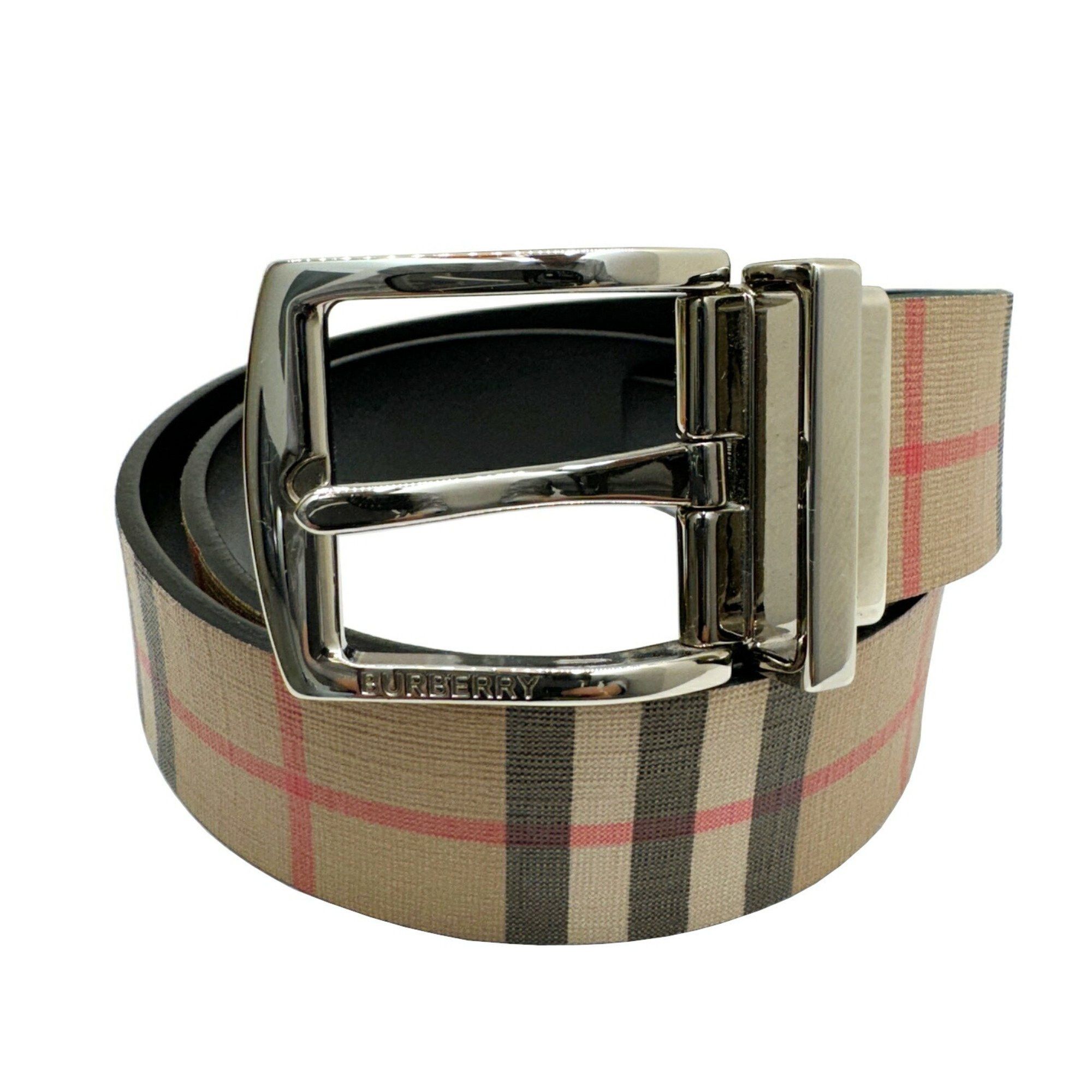 image of Burberry Checked Belt, Pvc, Leather, Size 80, Approx. 76-86Cm, Men's, Women's