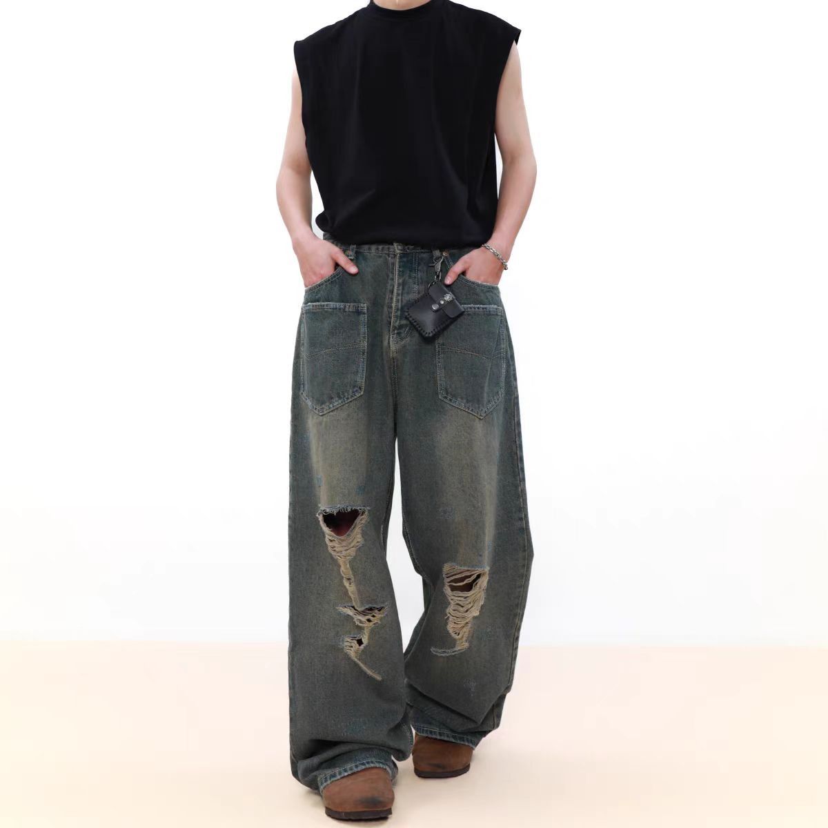 Japanese Brand × Jean High Street Ripped Straight Loose Vintage Jeans Size US 32 / EU 48 - 1 Thumbnail