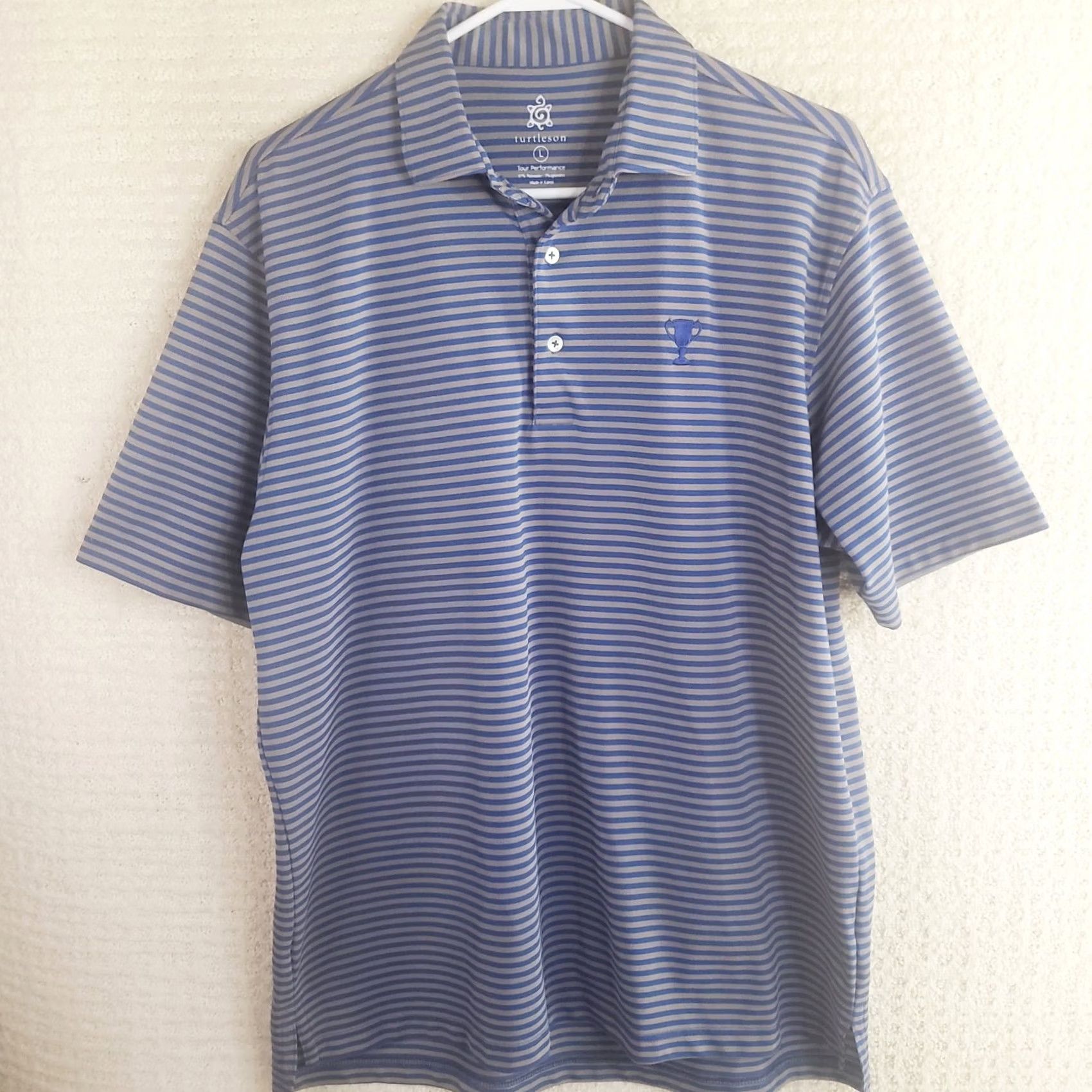 Vintage Turtleson Golf Polo Men’s L Blue Gray Striped Short Sleeve Stretch Pique Fabric Polo Shirt Size US L / EU 52-54 / 3 - 2 Thumbnail