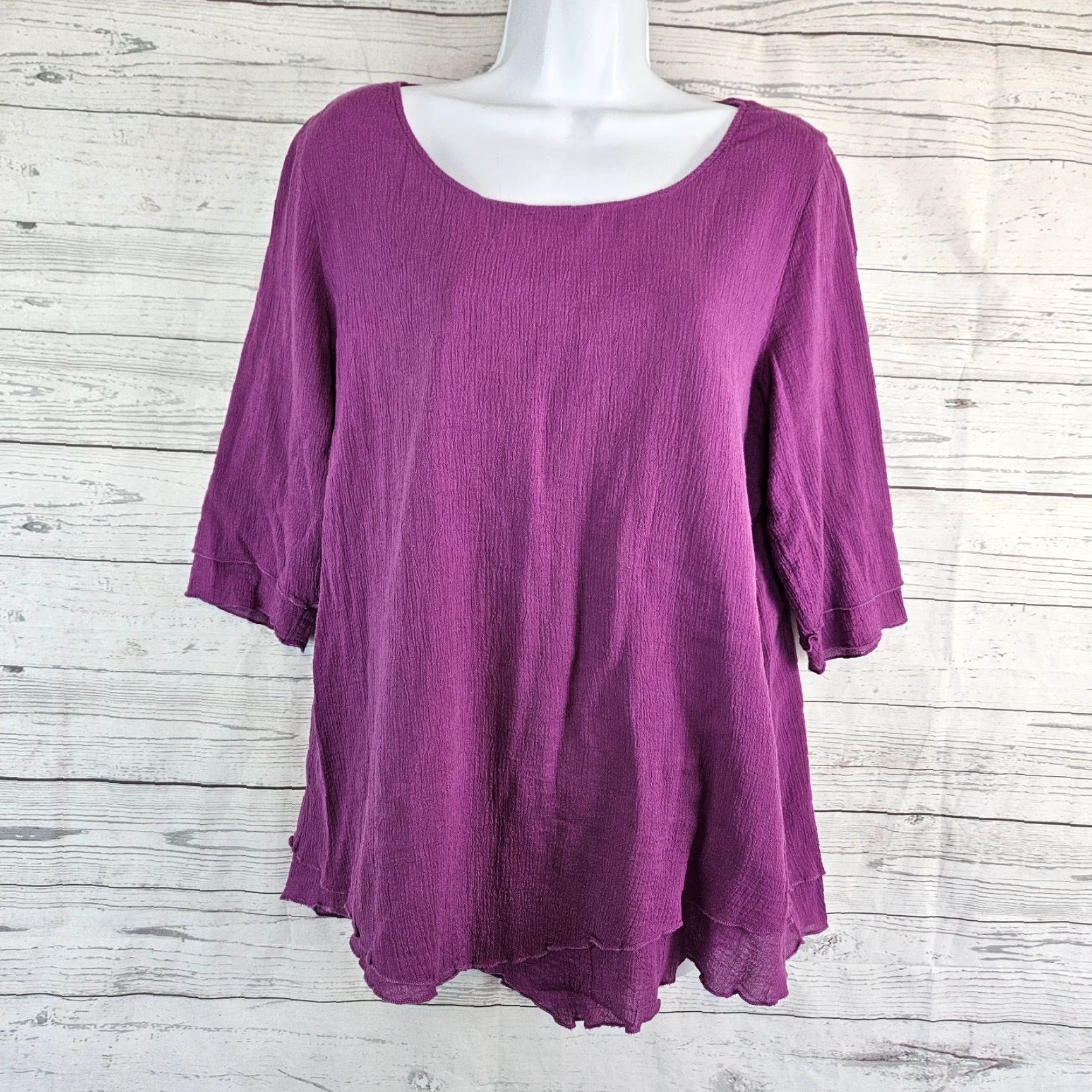Soft Surroundings Soft Surroundings Womens Shirt Adult Small Solid Purple 3/4 Sleeve Cotton Blouse, Regular, Pullover, Casual, Spring Summer Fall, Womens Size S / US 4 / IT 40 - 2 Thumbnail