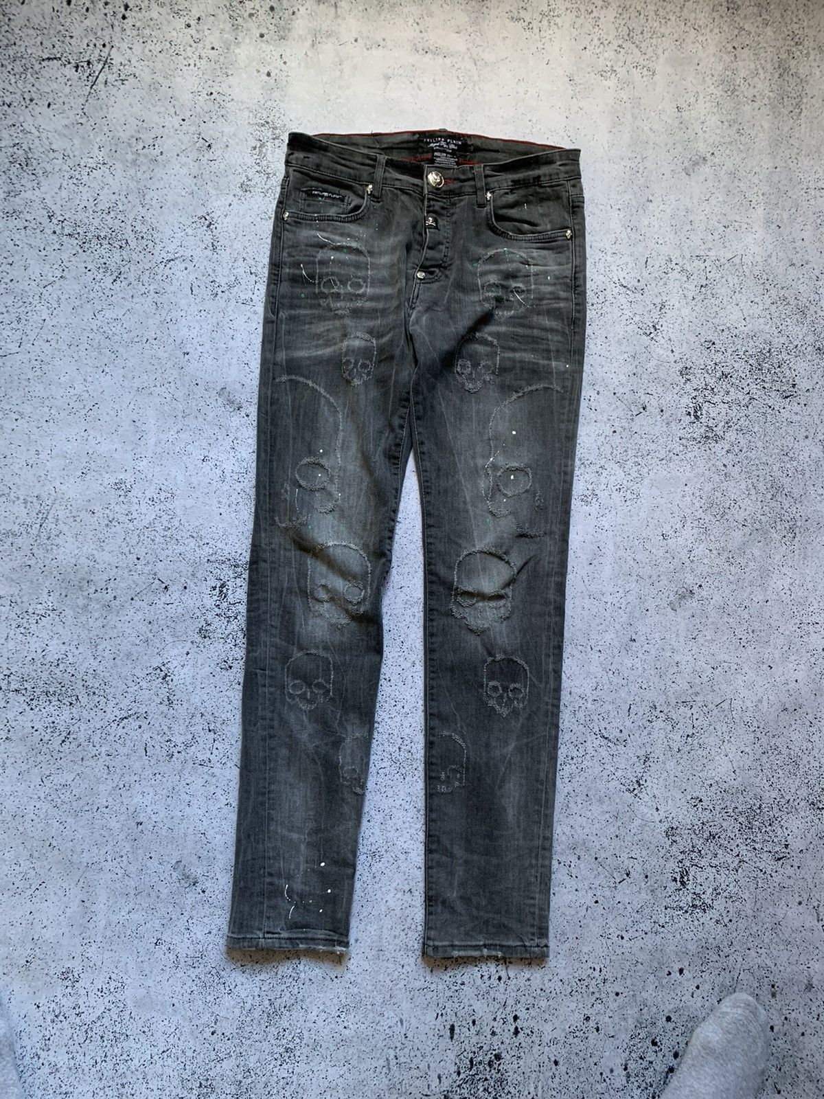 Andy Warhol × Philipp Plein Skull Denim Philipp Plein Distressed Fabric Dsquared Style Size US 33 - 1 Thumbnail