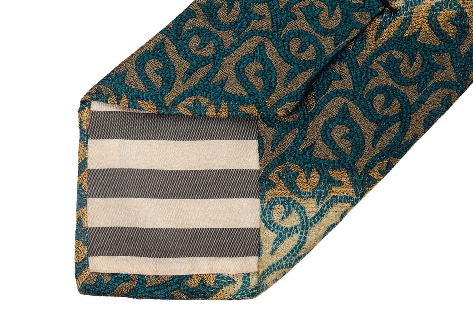 Jean Paul Gaultier Silk Regimental Tie in Beige and Teal Green Size ONE SIZE - 5 Thumbnail