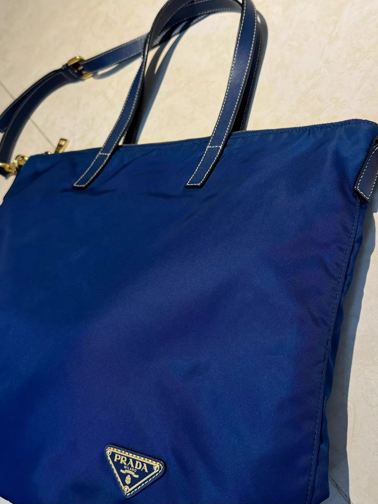 Prada Prada Tessuto Nylon Colorblocked Blue Gold Crossbody Tote Size ONE SIZE - 6 Thumbnail