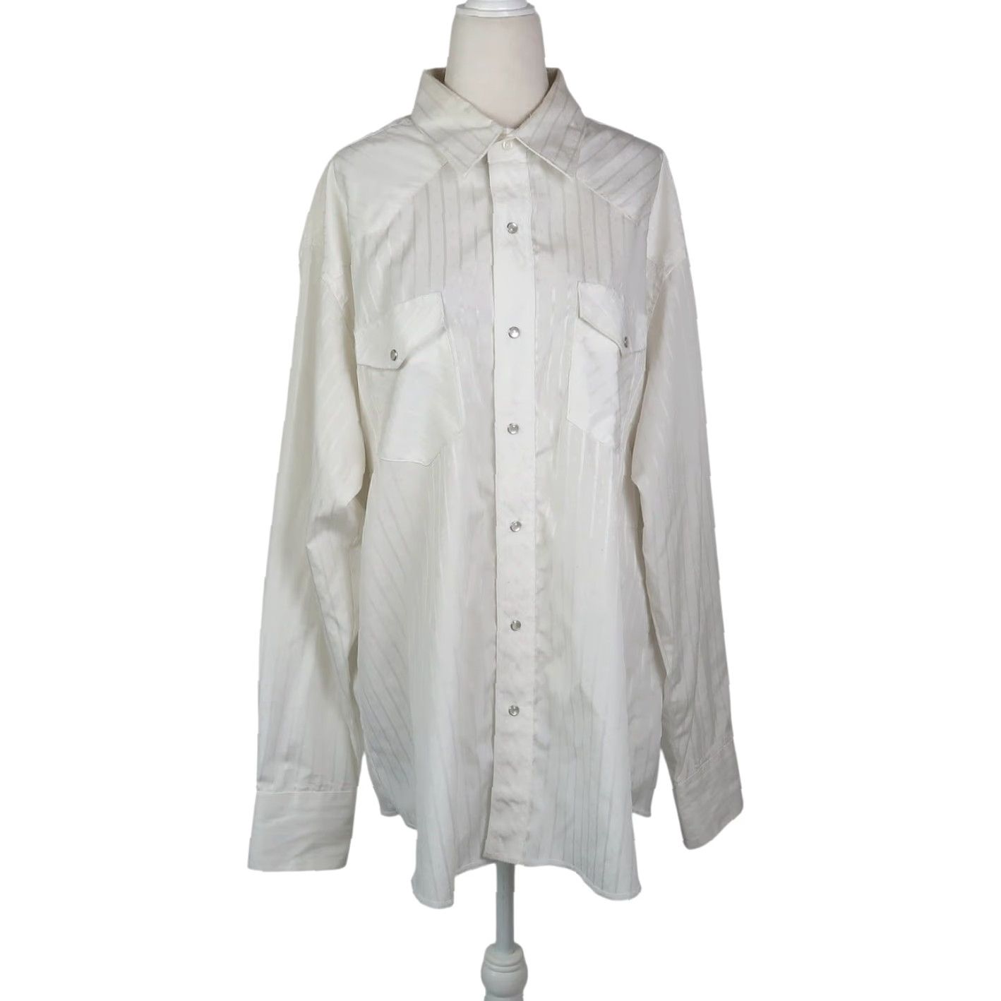 Wrangler VINTAGE Wrangler White Stripe Western Cowboy Button-Up Shirt XL Men 80s Sleeve Long Snap Cotton Polyester Striped Shirt Western Cowboy Mens Size US XL / EU 56 / 4 - 2 Thumbnail