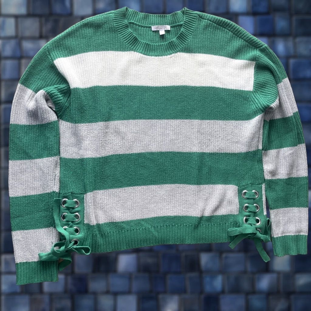 Vintage Minnie Rose Striped Long Sleeve Sweatshirt Womens L Cashmere Cotton Knit Pullover Round Neck Casual Luxury 90s Y2K City Fall Winter Size L / US 10 / IT 46 - 1 Thumbnail