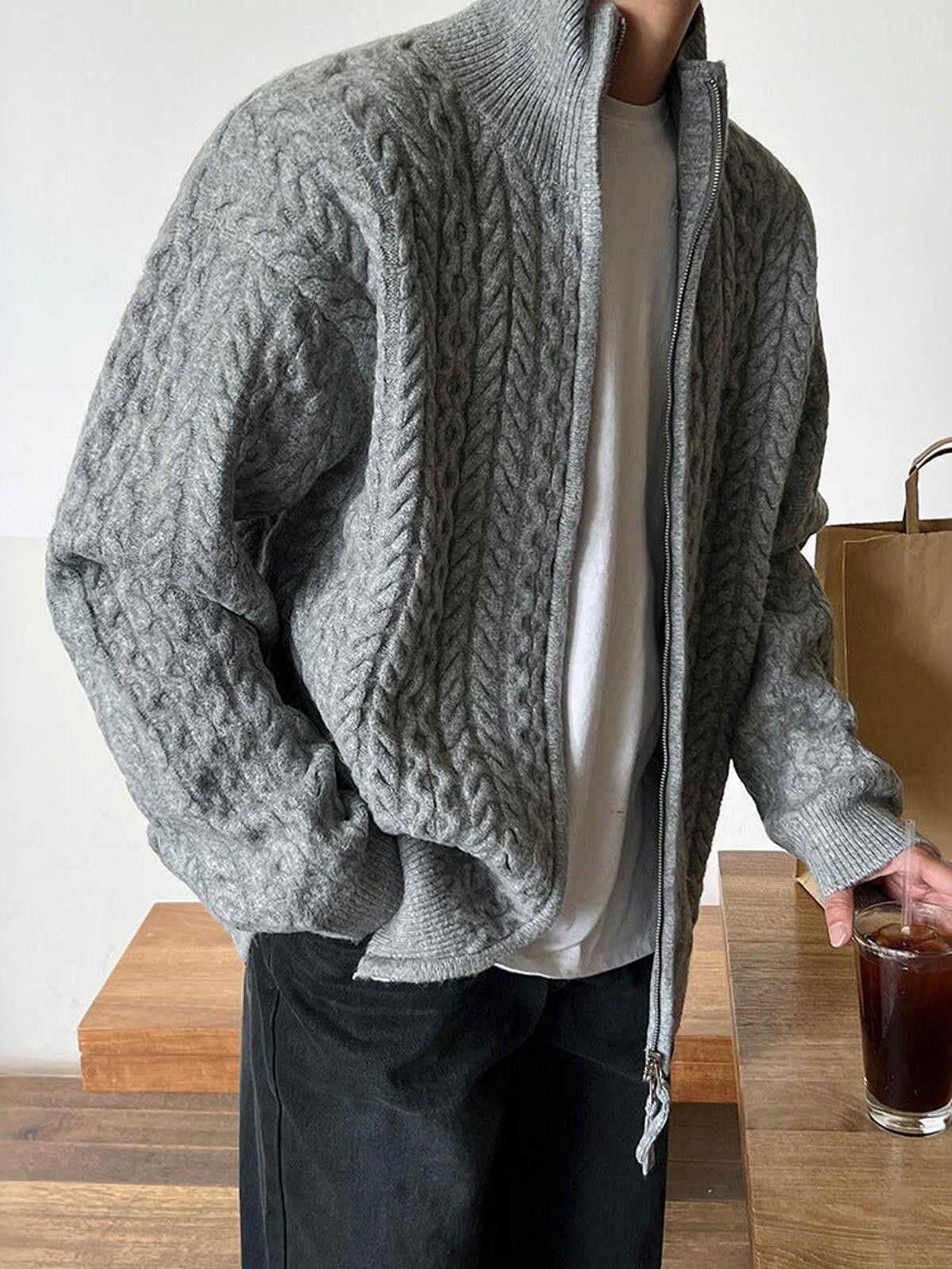 Other Beige Cable Knit Zip-Up Sweater, Relaxed Fit Sweater Size US M / EU 48-50 / 2 - 3 Thumbnail