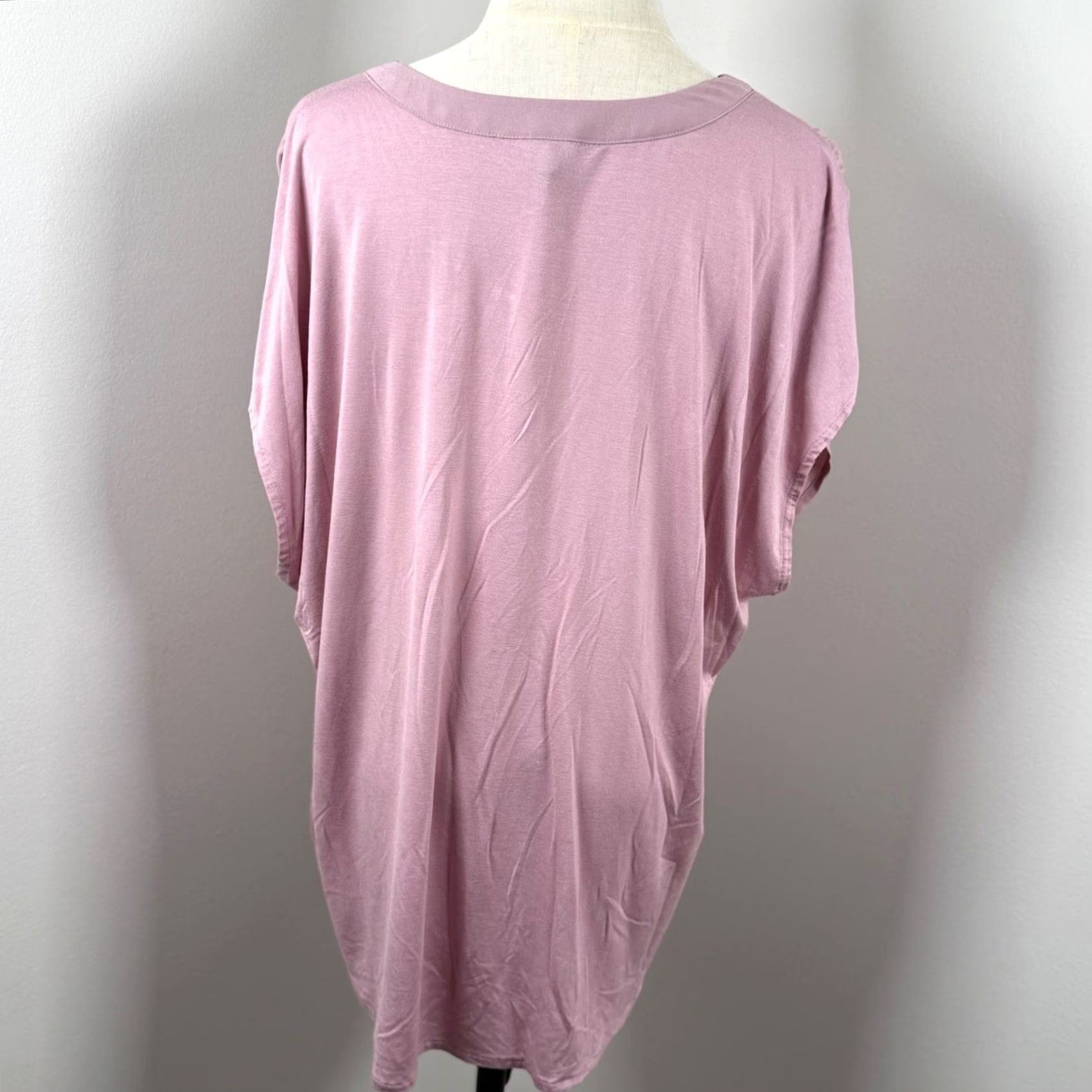 Banana Republic VINTAGE Banana Republic Blouse XXL XL V-Neck Dolman Short Sleeve Pleated High-Low Mauve Pink Womens Shirt Size XL / US 12-14 / IT 48-50 - 3 Thumbnail