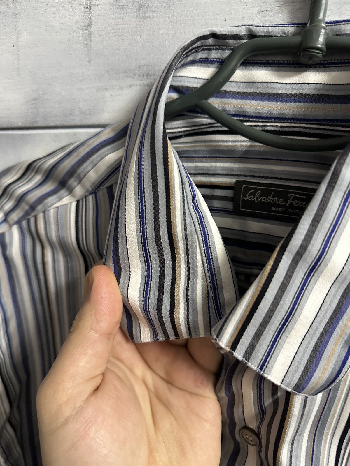 Salvatore Ferragamo Luxury Salvatore Ferragamo Shirt Button in Striped Size XL Size US XL / EU 56 / 4 - 6 Thumbnail