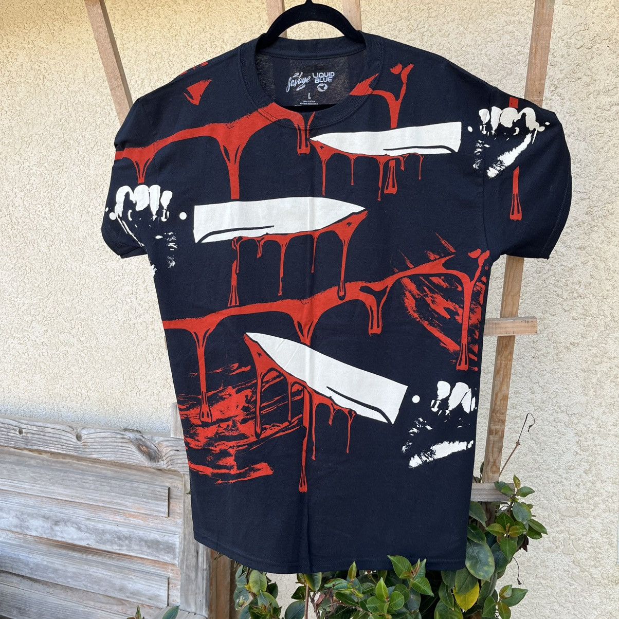 21 Savage × J. Cole × Liquid Blue 21 Savage Liquid Blue Bloody Knife All-Over T-Shirt Size US L / EU 52-54 / 3 - 1 Thumbnail