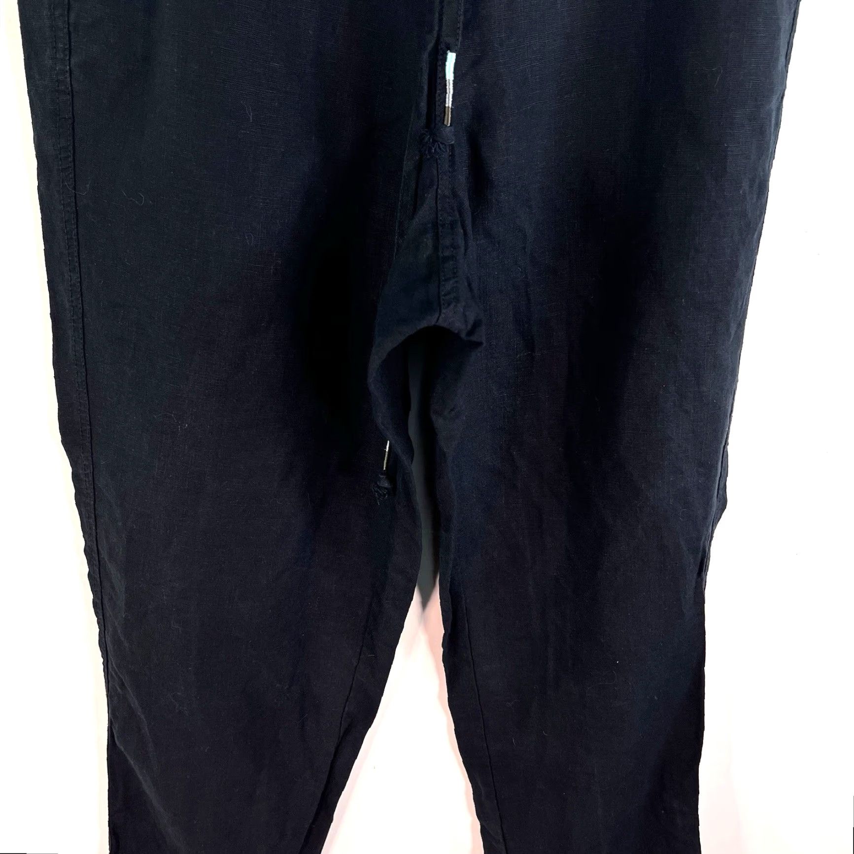 J.Crew J.CREW Denim Elastic Waist Tie Straight Linen Pants Womens SZ M Black 32X29 Size 32" / US 10 / IT 46 - 3 Thumbnail