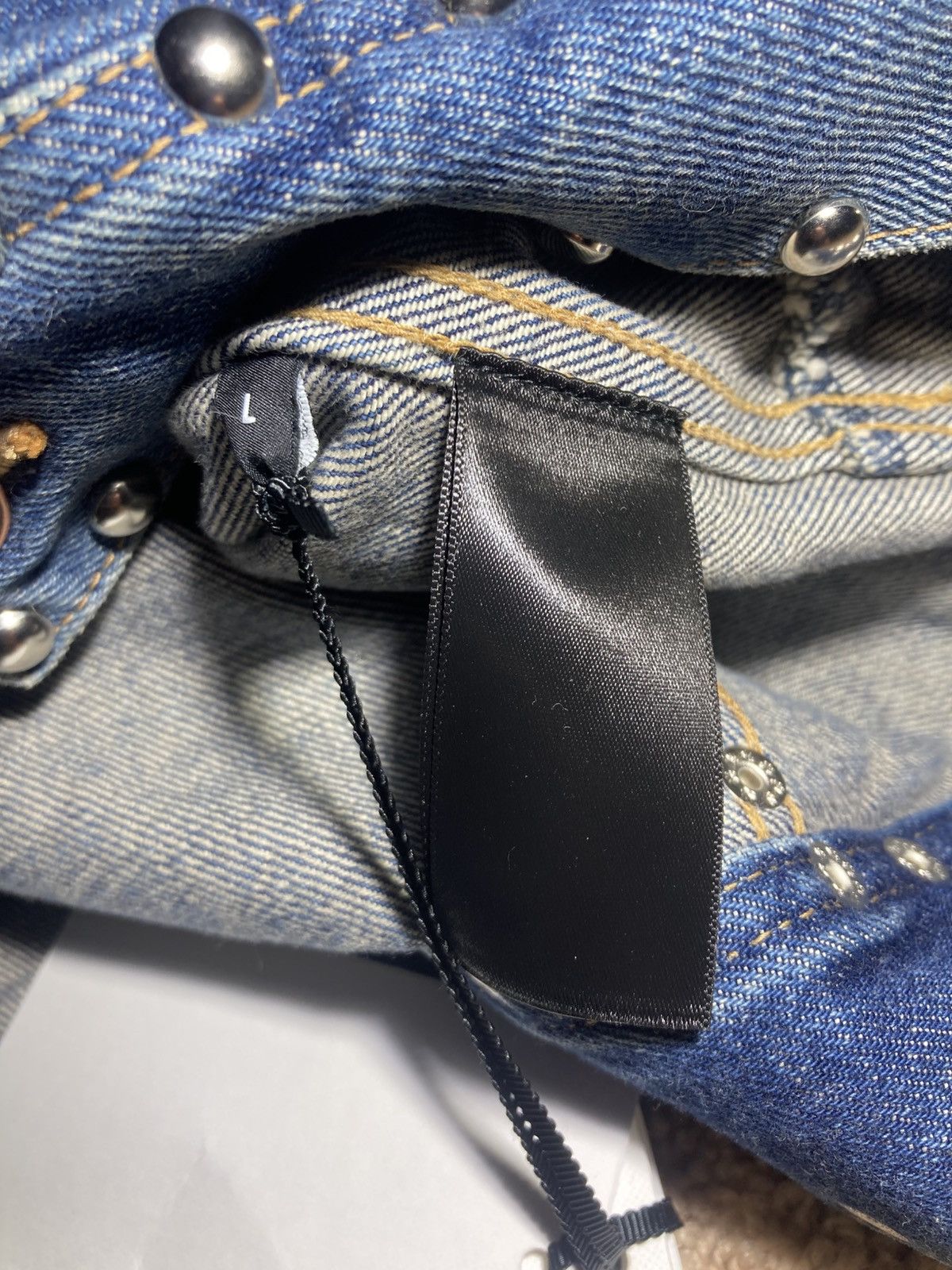 Celine × Hedi Slimane New SS23 Celine Cut Off Denim Jacket Studded Tassel Fringe Size US L / EU 52-54 / 3 - 6 Thumbnail