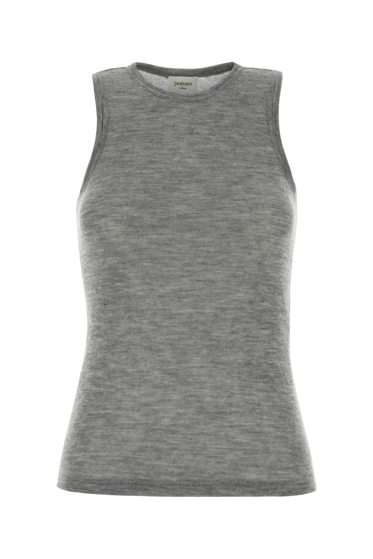 Saint Laurent Paris Melange Grey Cashmere Tank Top Size L / US 10 / IT 46 - 1 Thumbnail