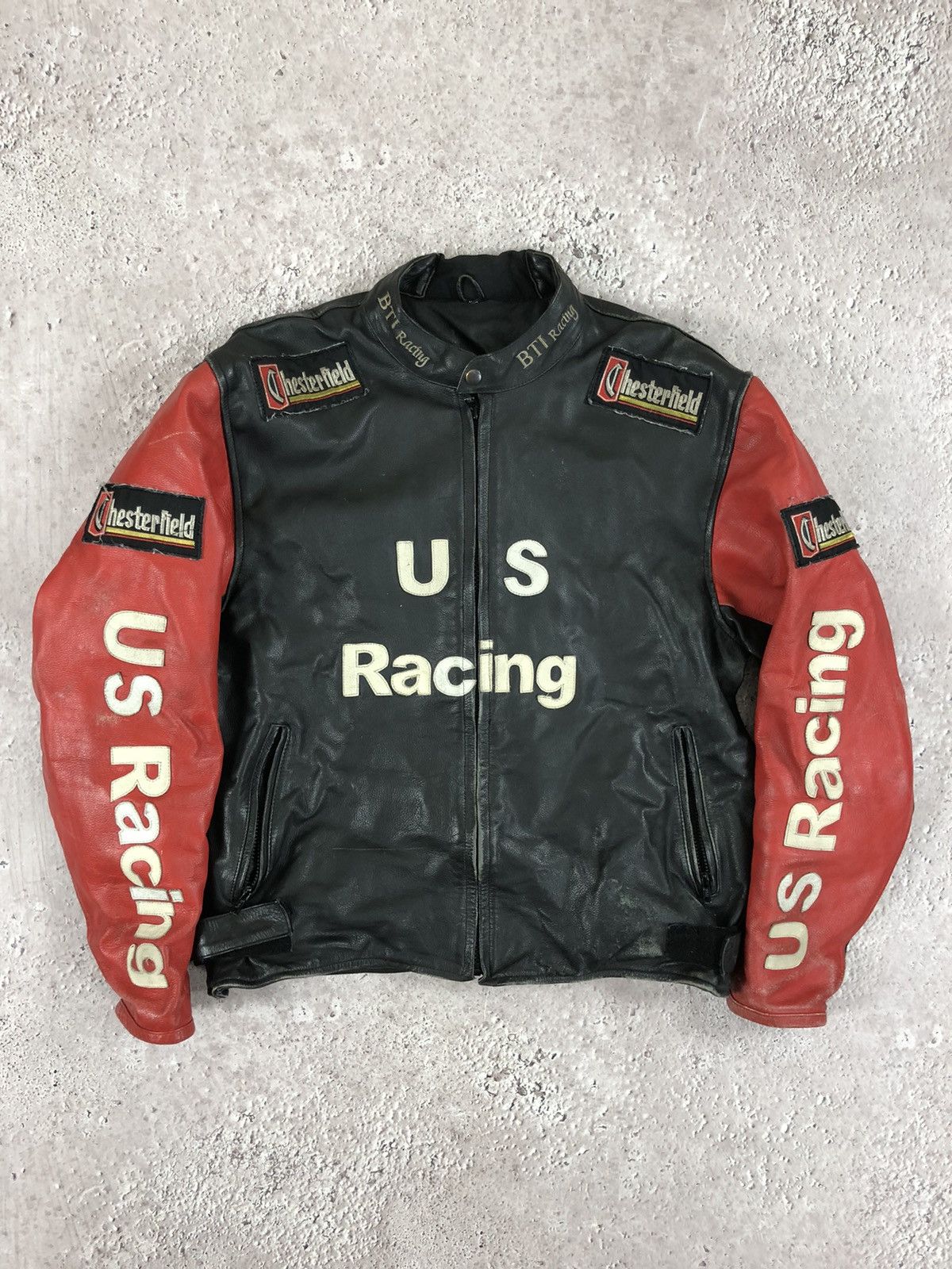 image of Racing Leather Vintage Jacket in Black/Red, Men's (Size 2XL)