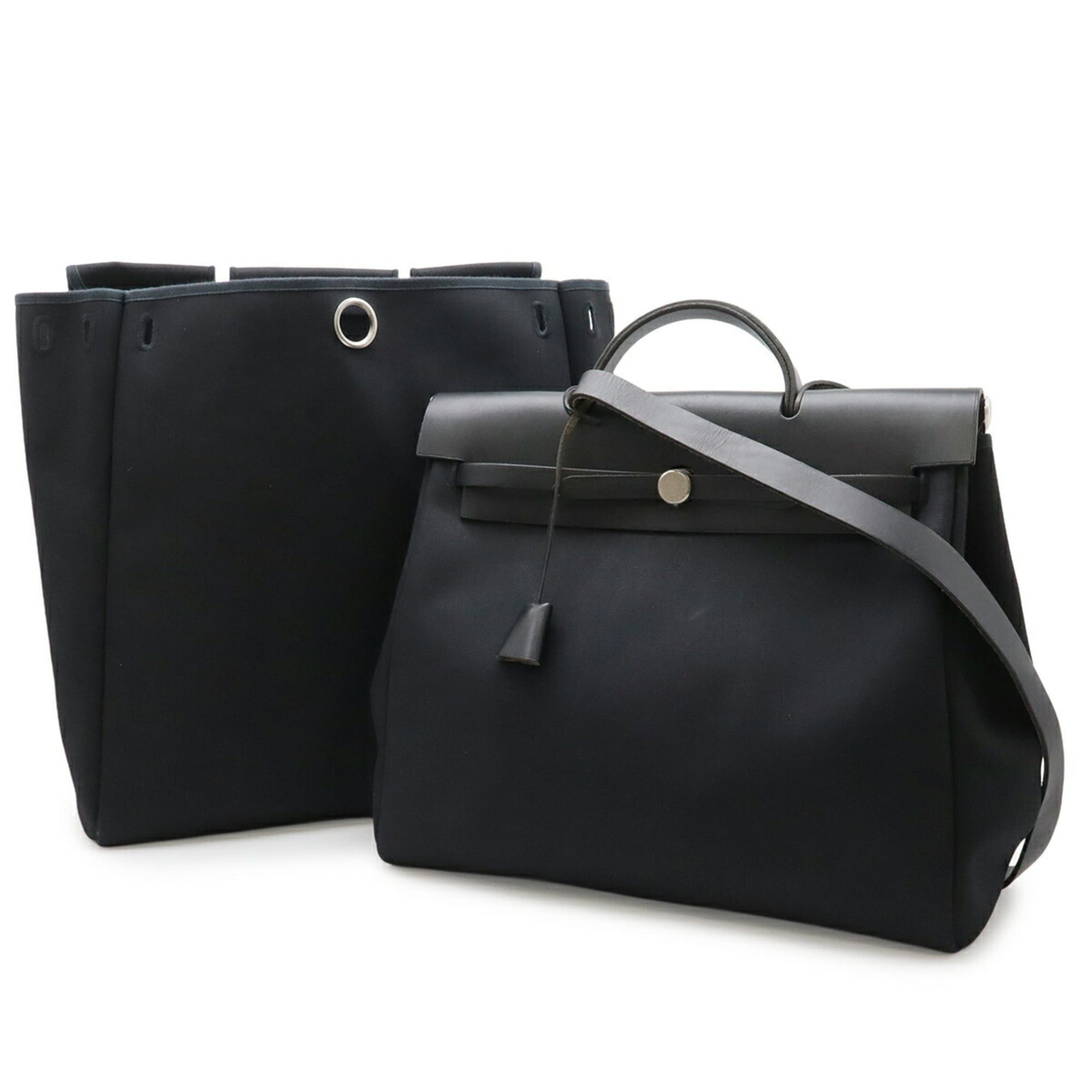 Hermes HERMES Herbag MM Handbag Shoulder Bag Toile Officier Canvas Leather Black □D Stamp Size ONE SIZE - 1 Thumbnail