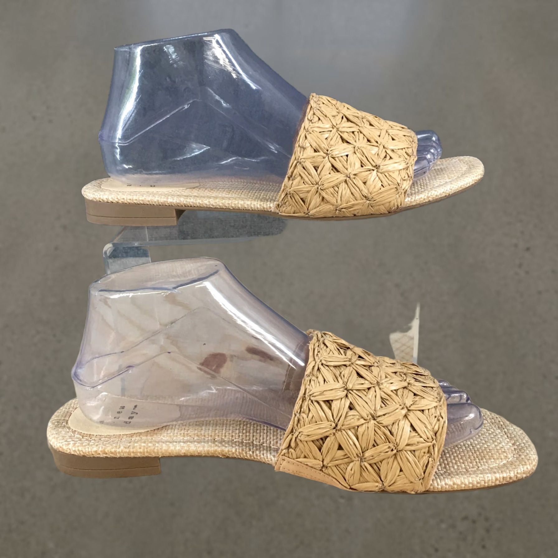 Vintage A New Day Sandals Womens 8 Woven Raffia Slide Tan Slip On Casual Open Toe Flats Size US 8 / IT 38 - 1 Thumbnail
