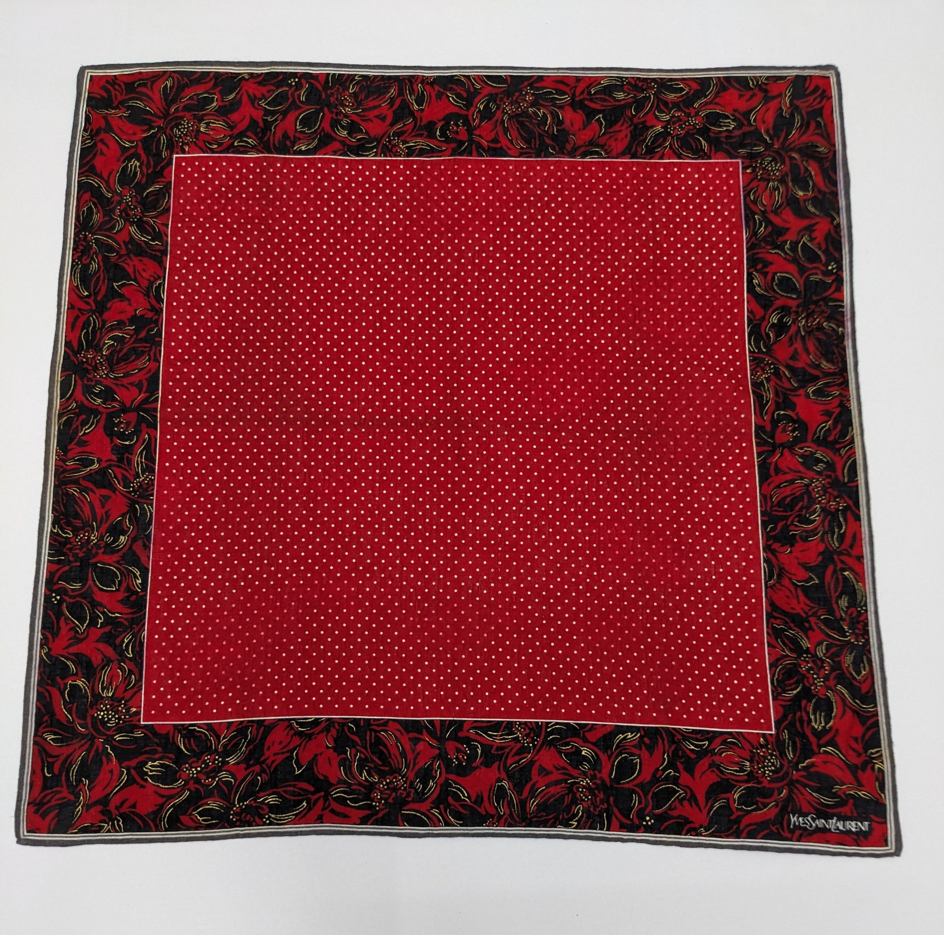 Yves Saint Laurent Yves Saint Laurent Silk Handkerchief Red Polka Dot Black Size ONE SIZE - 3 Thumbnail