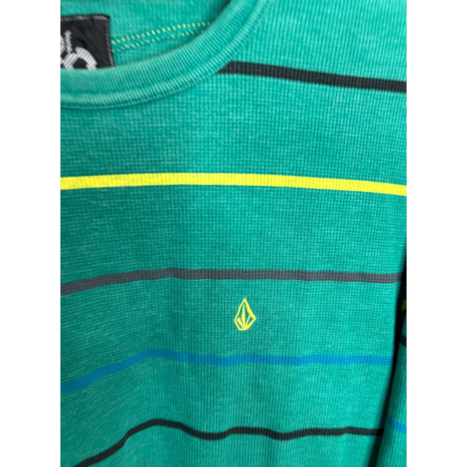 Volcom Volcom T-Shirt Thermal Long Sleeve Striped Waffle Knit Skull Vintage XL Green Mens Size US XL / EU 56 / 4 - 2 Thumbnail