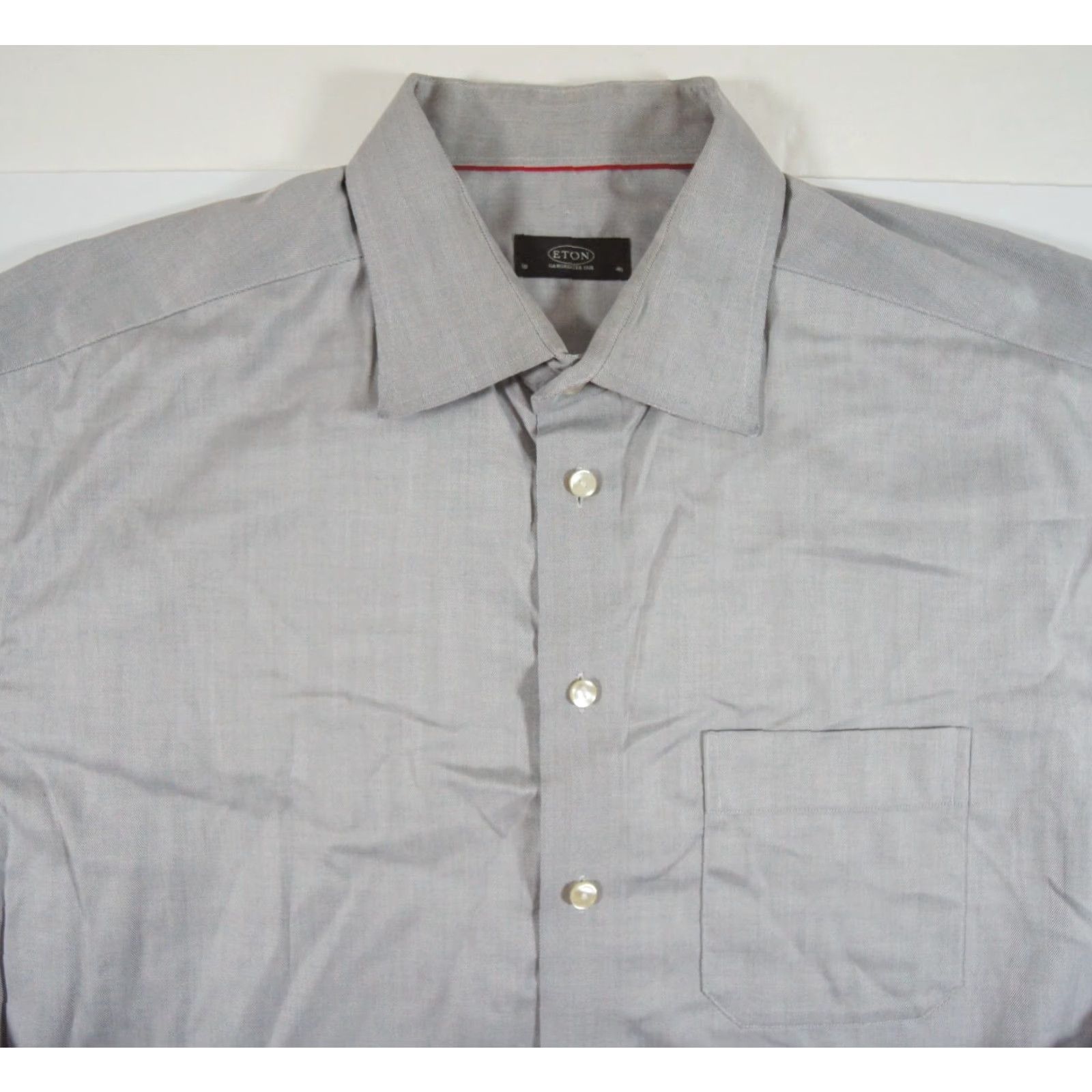 Eton VINTAGE ETON Men's Button Up Shirt Long Sleeve Gray 18 Collared Formal Casual Bookend Size 48R - 2 Thumbnail