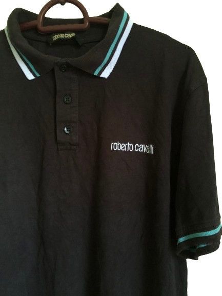 Just Cavalli 🇮🇹 Roberto Cavalli engraved blue black polo shirt Size US XL / EU 56 / 4 - 1 Thumbnail