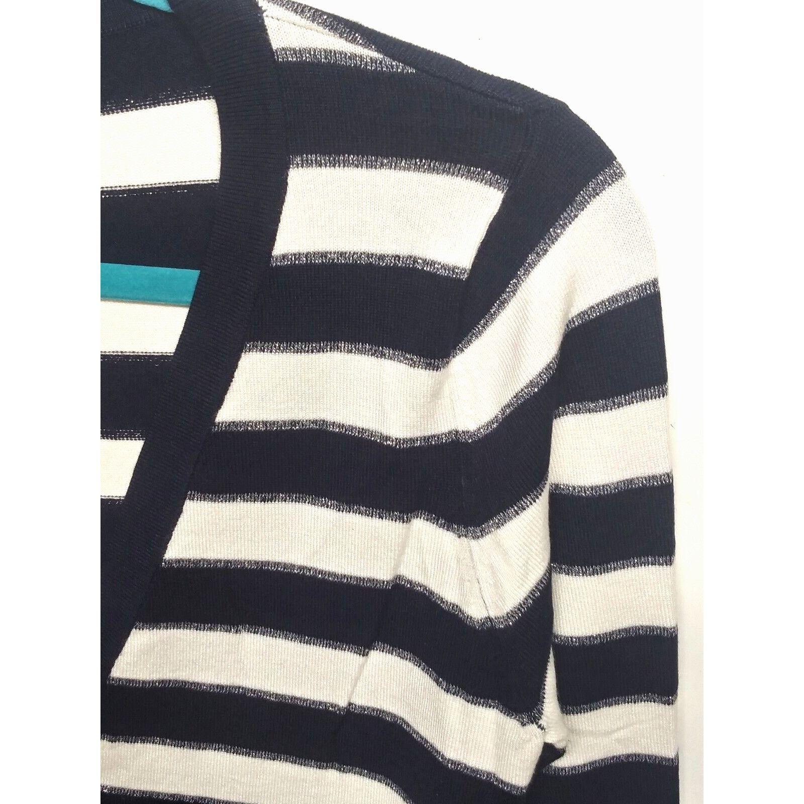 Designer 89th & Madison Cardigan sweater blue white silver striped Size L / US 10 / IT 46 - 4 Thumbnail