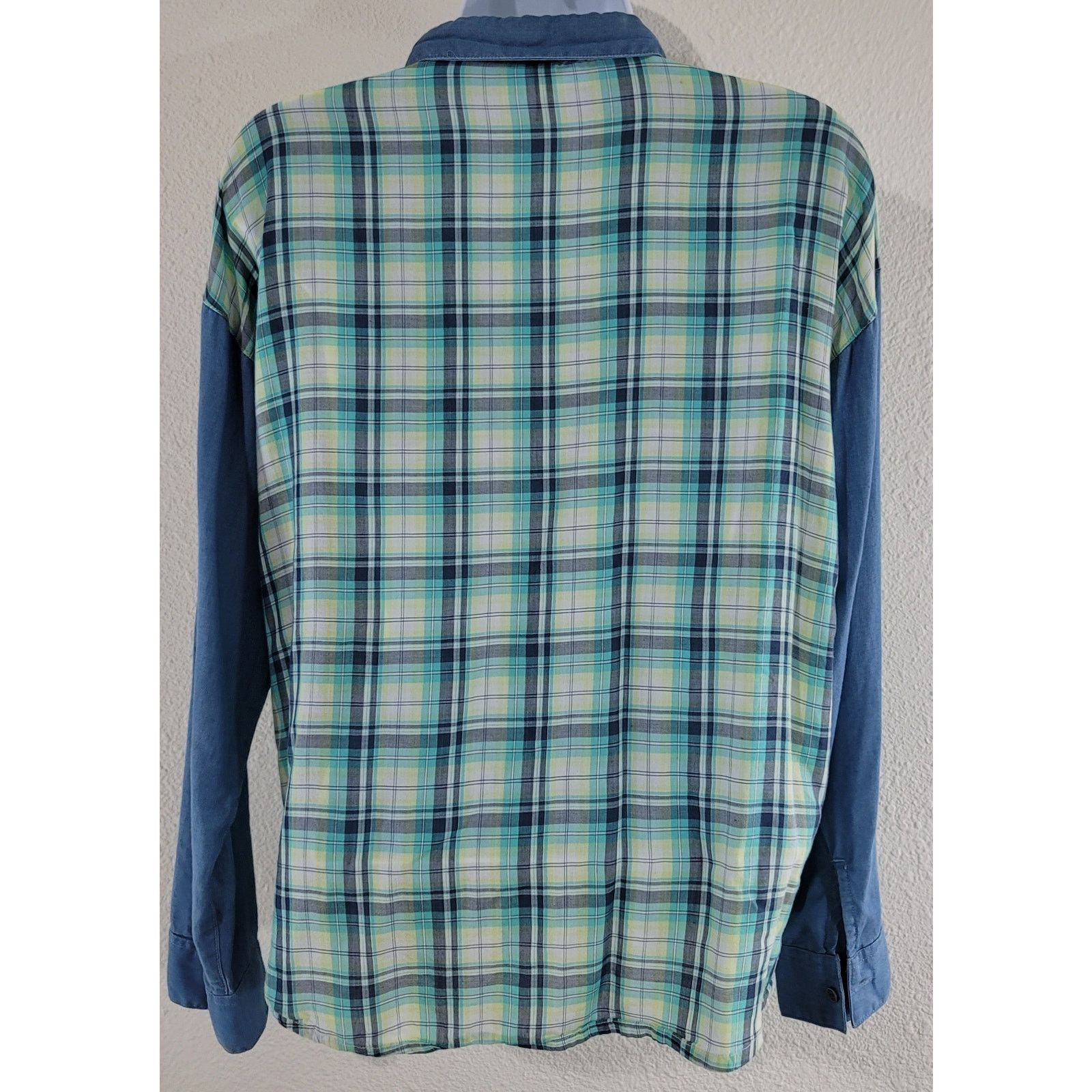 Lee Lee Blue Green Plaid Button Up Shirt Large Blue Solid Sleeve Size L / US 10 / IT 46 - 3 Thumbnail