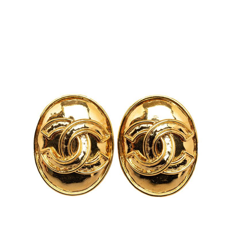 image of Chanel Cc Oval Clip On Earrings in Gold, Women's