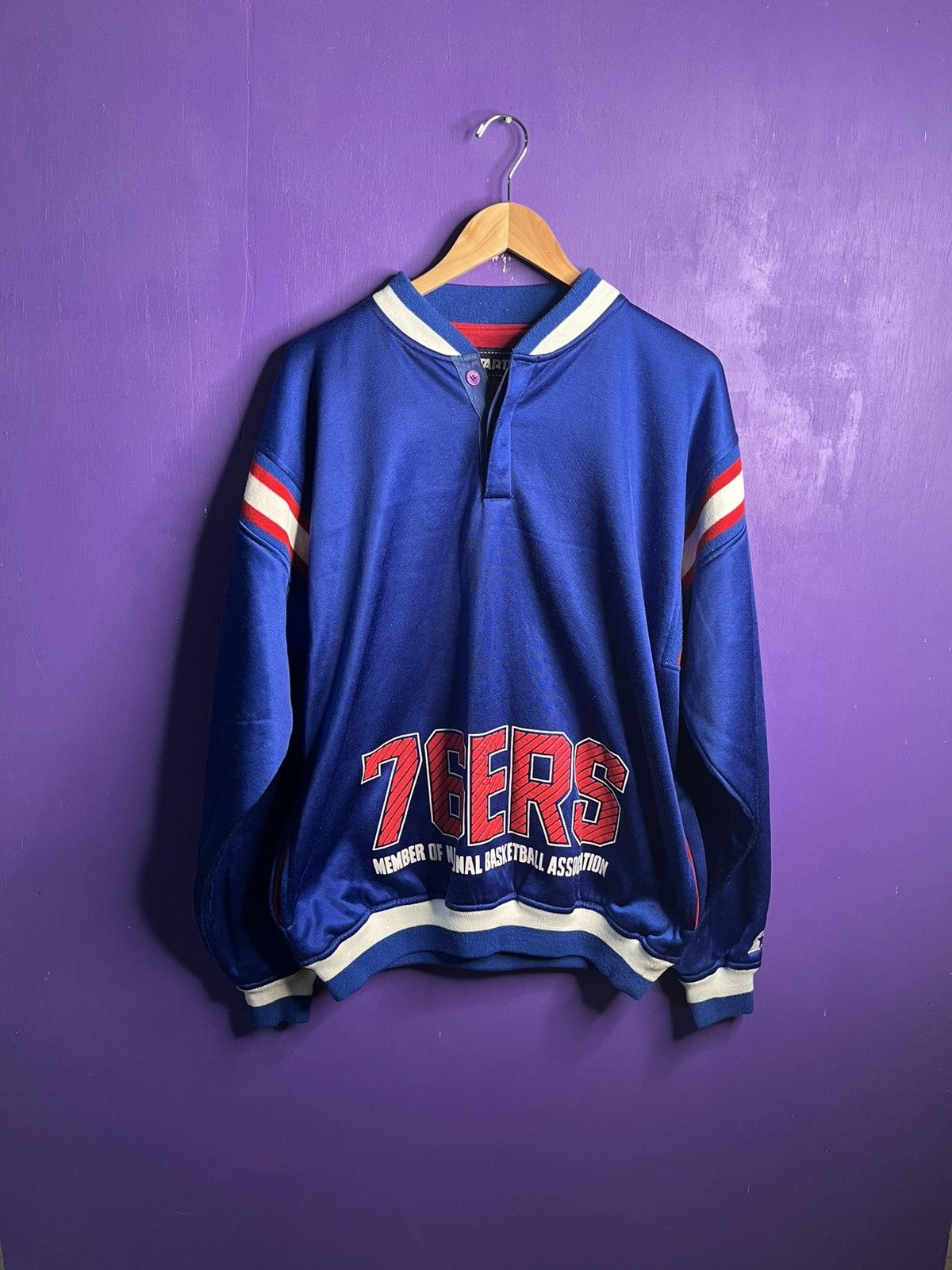 NBA × Starter × Vintage Vintage 80s Starter Philadelphia 76ers button crewneck Size US L / EU 52-54 / 3 - 1 Thumbnail