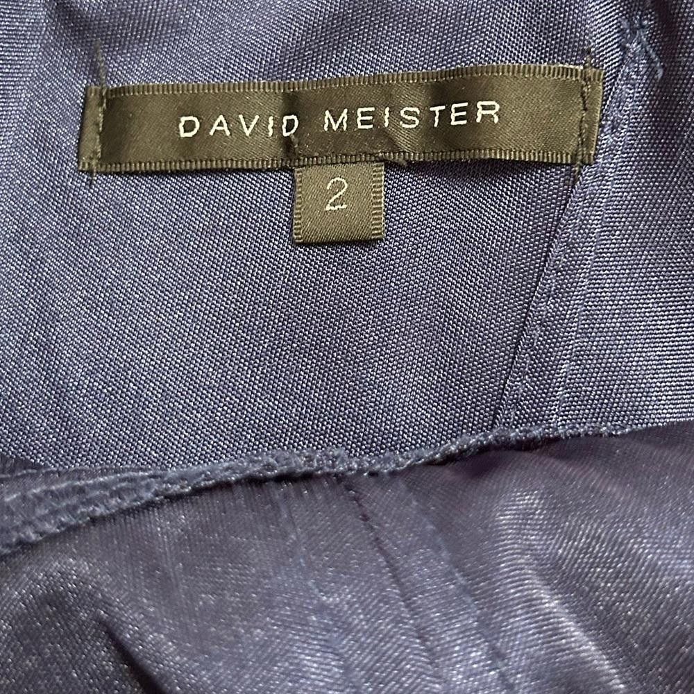 Designer David Meister l Navy Satin Cocktail Dress Size 2 Size XS / US 0-2 / IT 36-38 - 7 Thumbnail