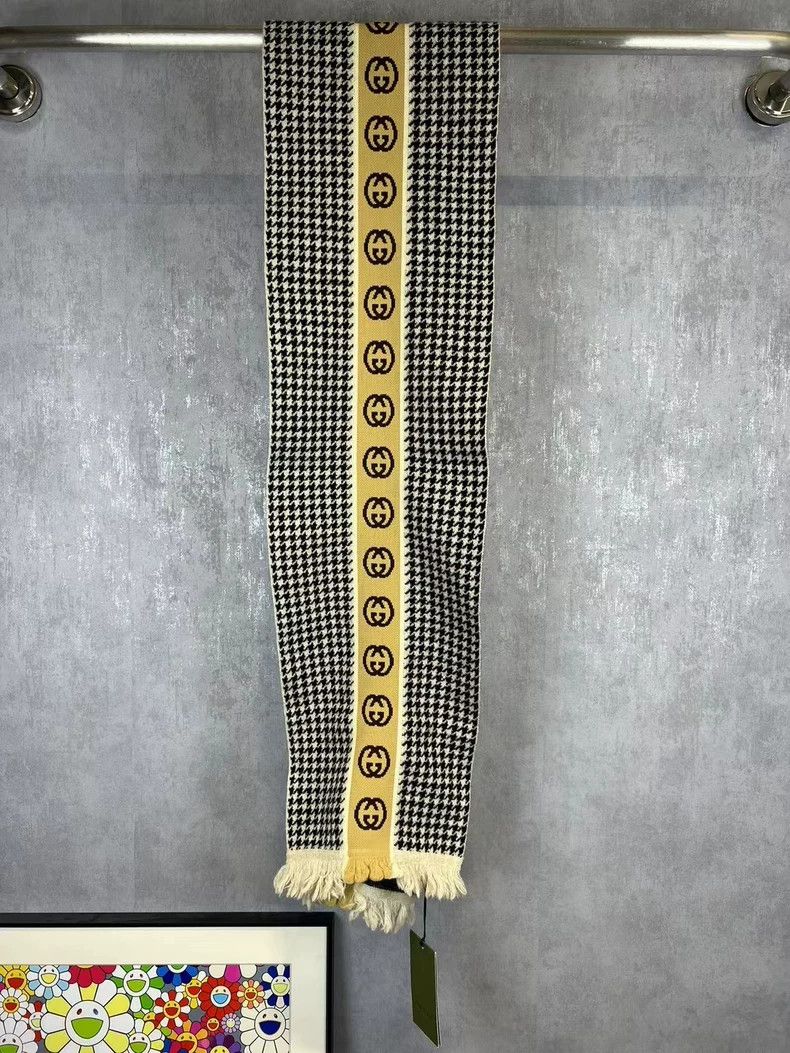 Gucci Gucci Double G Houndstooth Wool Scarf - dmc Size ONE SIZE - 1 Thumbnail