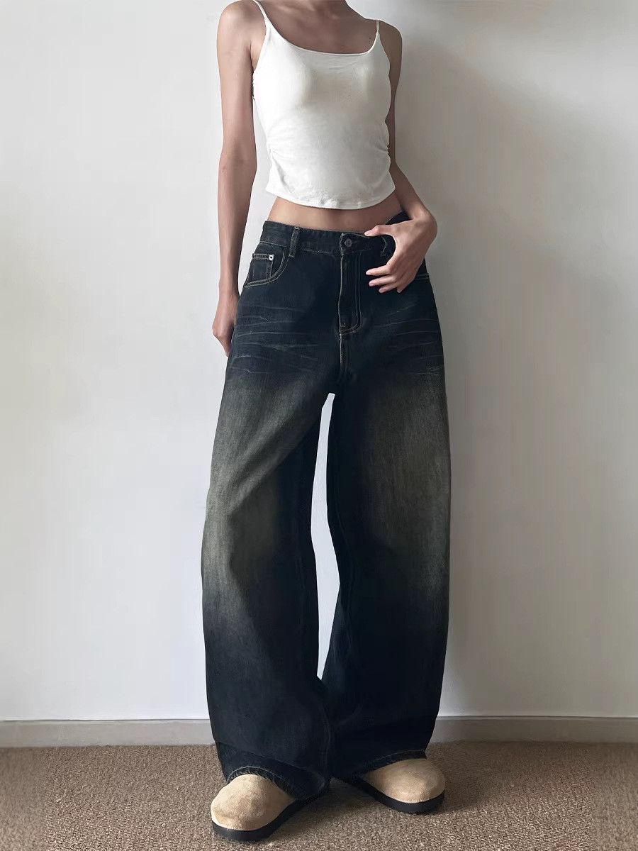 Japanese Brand American high-street whiskered straight-leg casual jeans Size US 32 / EU 48 - 3 Thumbnail