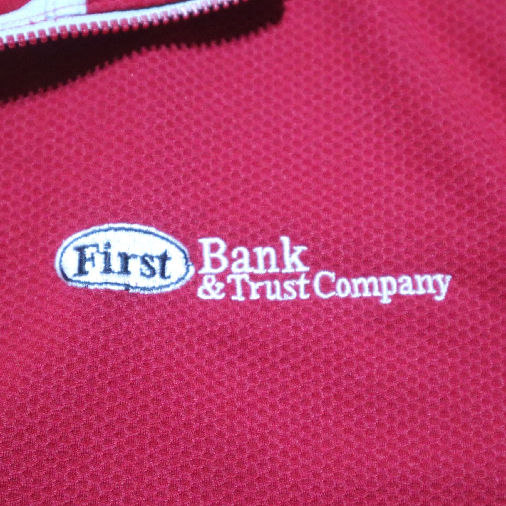 Vintage Sport-Tek Jacket First Bank & Trust Red 1/4 Zip Adult Men L Large Polyester Softshell Embroidered Logo Zipper Jacket Size US L / EU 52-54 / 3 - 4 Thumbnail