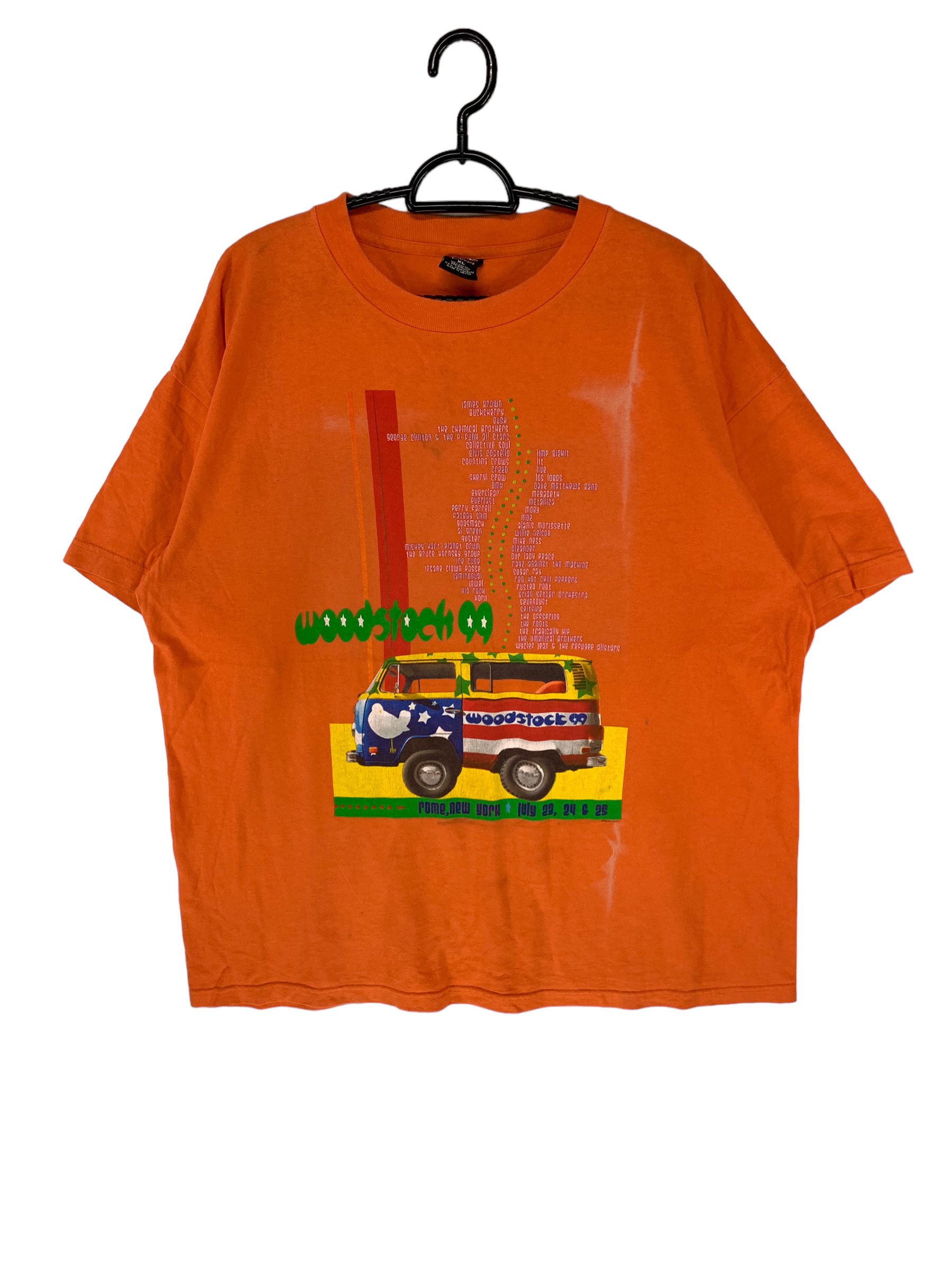 90s Woodstock orange bus peace and love concert shirt