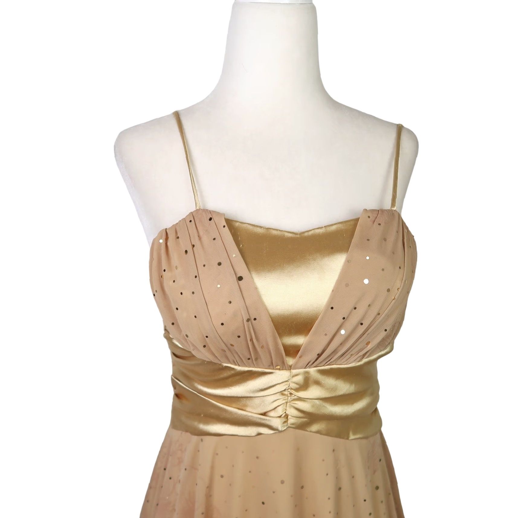 Vintage VINTAGE Rory gold tan satin sparkly mini party dress S Dress Women's 1990s 90s Sleeveless Short Sparkly Party Cocktail Formal# Size S / US 4 / IT 40 - 2 Thumbnail