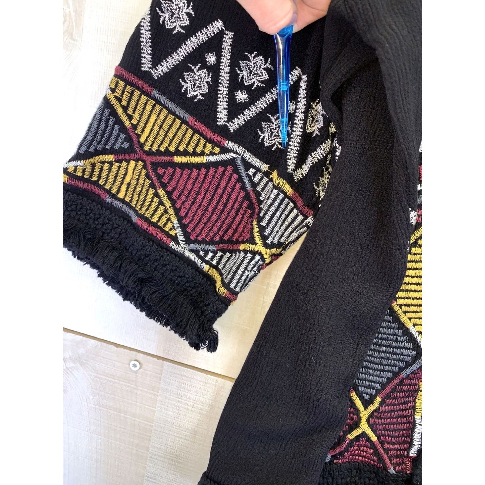 Vintage Knox Rose XS Embroidered Fringe Trim Open Front Oversized Cardigan Womens Size XS / US 0-2 / IT 36-38 - 6 Thumbnail
