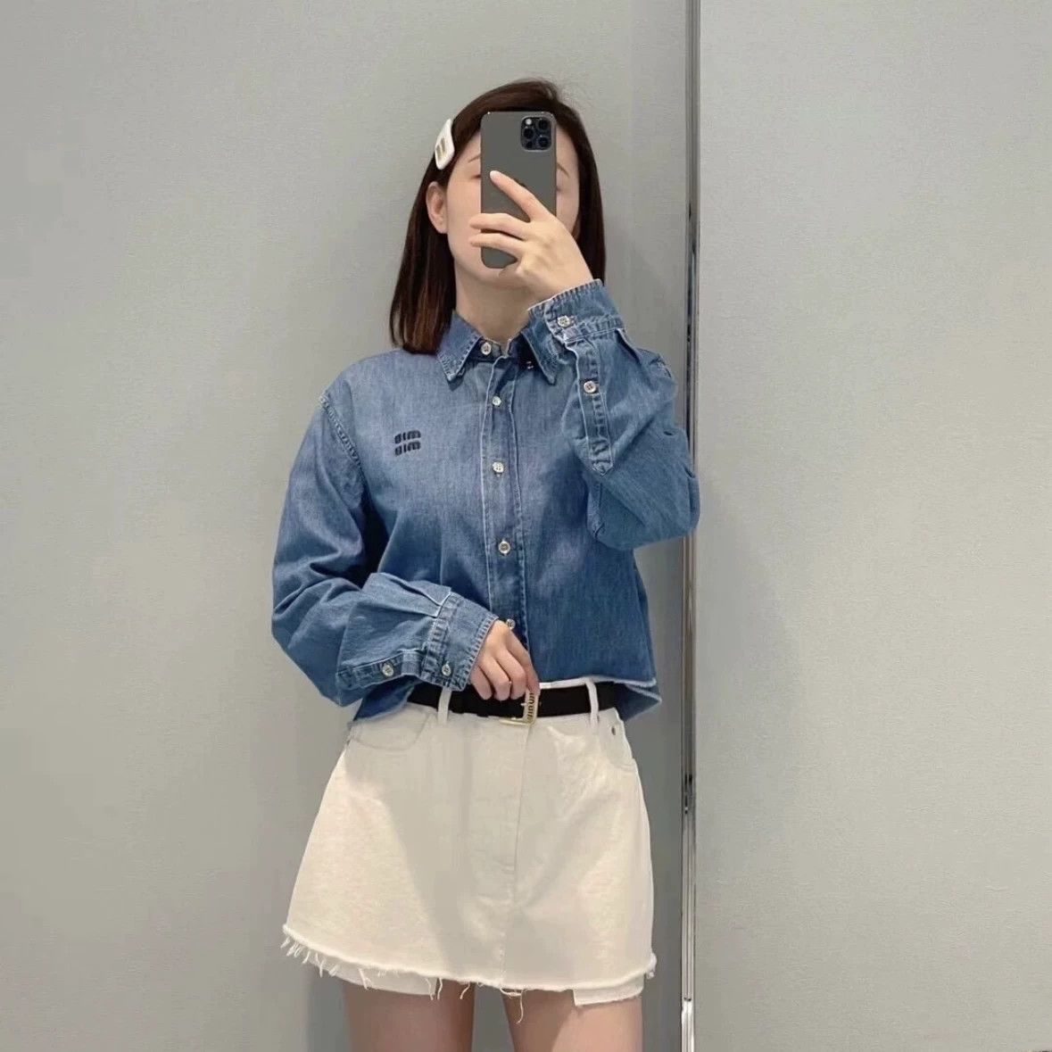 Miu Miu MIU MIU mar290 slogan embroidery button-front denim 38 Size XS / US 0-2 / IT 36-38 - 7 Thumbnail