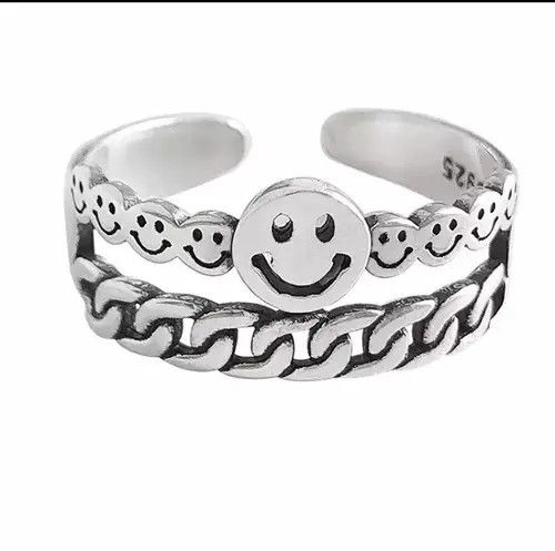 Vintage Silver smile emo ring Size ONE SIZE - 1 Thumbnail