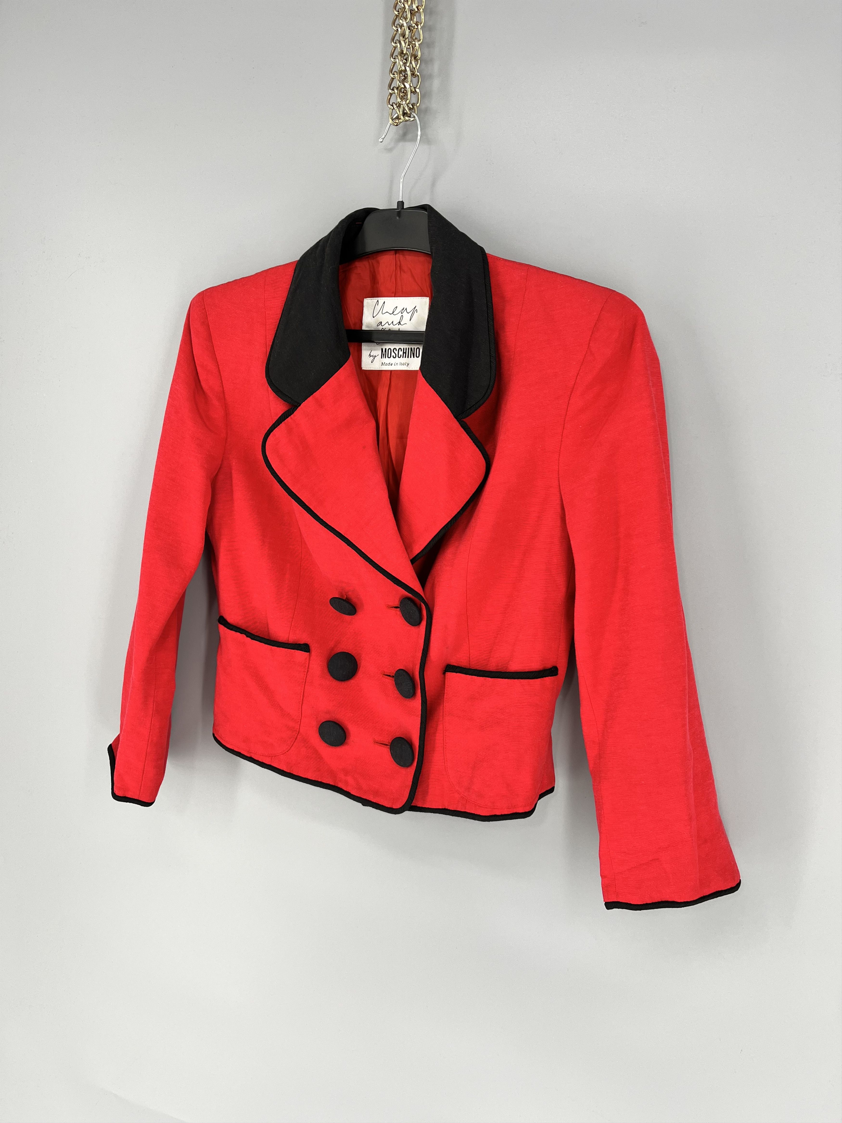 Moschino MOSCHINO Cheap and Chic 1990s Red Double Breast Crop Jacket Size M / US 6-8 / IT 42-44 - 3 Thumbnail
