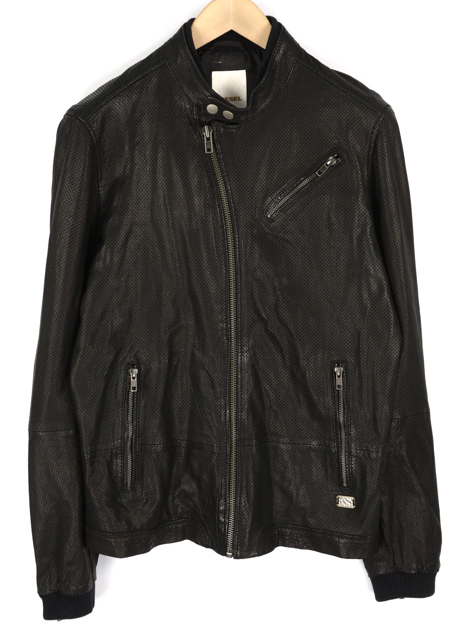 Diesel L Black Lambskin Leather Zip Band Neck Jacket 81730 Size US L / EU 52-54 / 3 - 1 Thumbnail