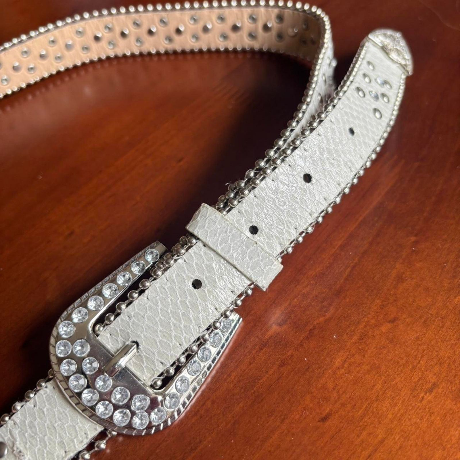 Other Vintage White Snakeskin Rhinestone Western Belt Small Medium Size ONE SIZE - 3 Thumbnail