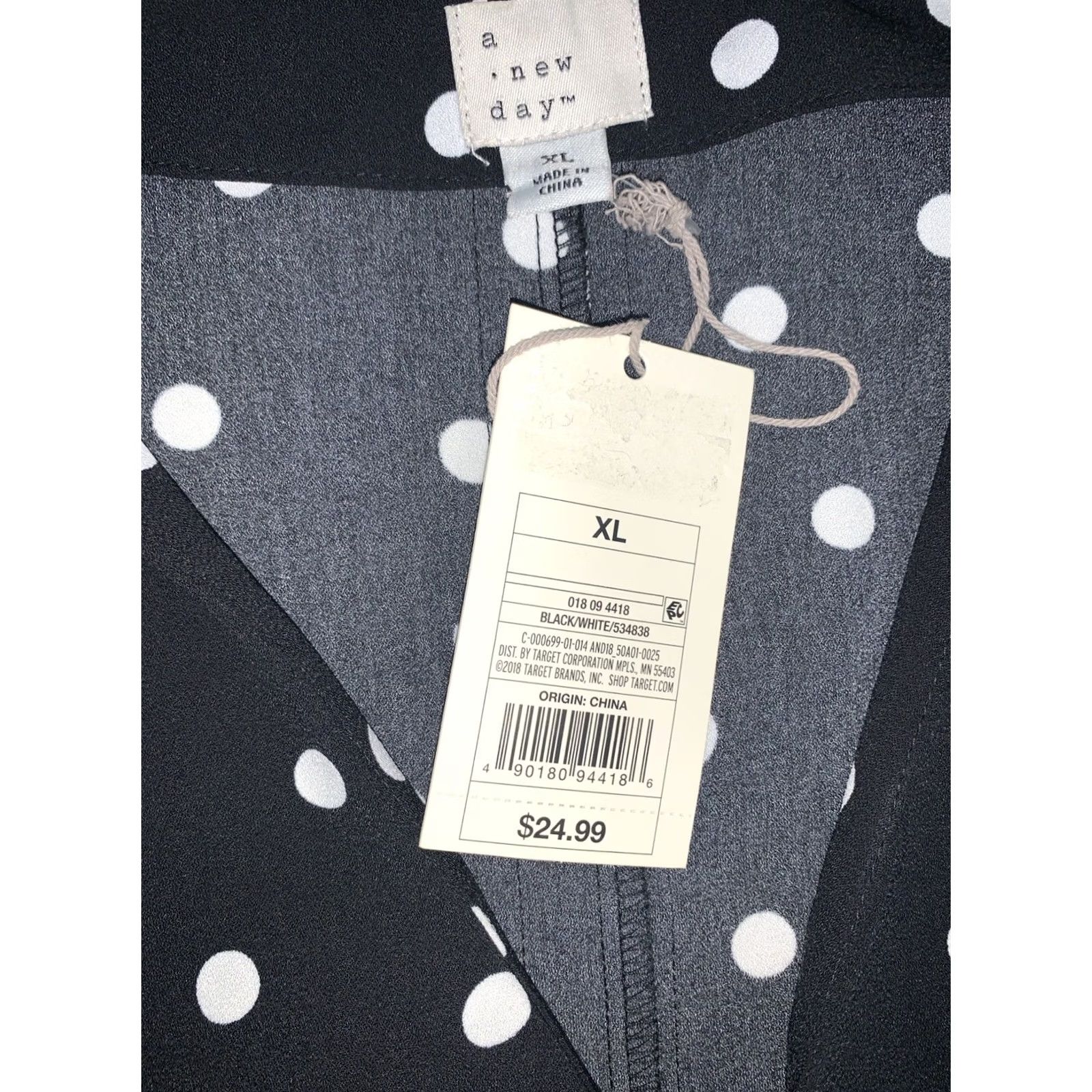 Vintage A New Day Dress Polka Dot Short Sleeve V-Neck XL Black White Shift" Size XL / US 12-14 / IT 48-50 - 4 Thumbnail